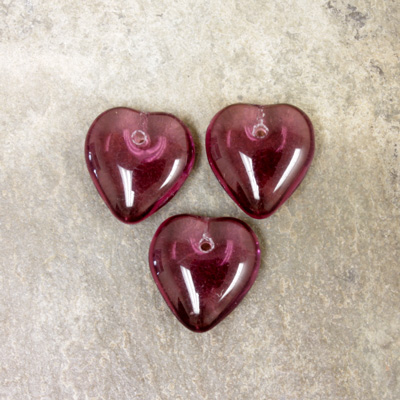 Czech Pressed Glass Pendant - Smooth Puff Heart 12MM AMETHYST