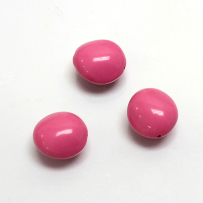 Plastic Bead - Opaque Color Smooth Flat Oval 14x13MM BRIGHT PINK