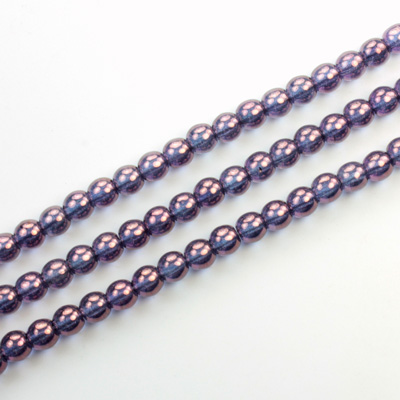 Czech Pressed Glass Bead - Smooth Round 04MM LUMI COATED PURPLE