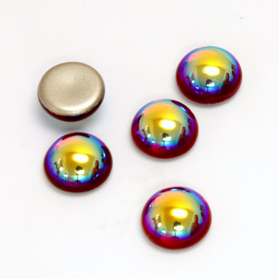 Glass Medium Dome Foiled Cabochon - Round 11MM RUBY AB