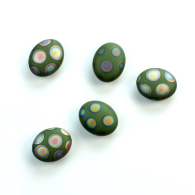 Glass Low Dome Buff Top Cabochon - Peacock Oval 10x8MM MATTE GREEN