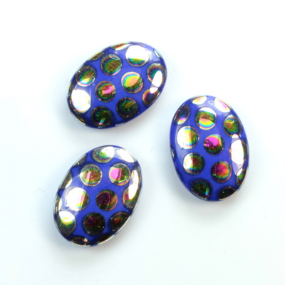 Glass Low Dome Buff Top Cabochon - Peacock Oval 18x13MM SHINY BLUE