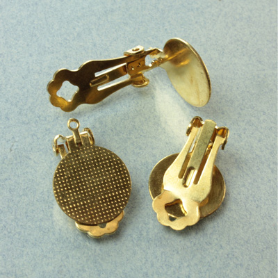 Earring Finding - Brass Paddle Clips 15MM with Loop Raw Unplated