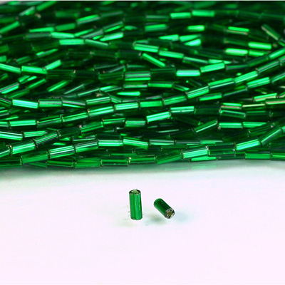 Preciosa Czech Glass Bugle Bead with Square Hole - Size 2 DARK EMERALD SL 57620