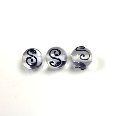 Czech Glass Lampwork Bead - Round 10MM CRYSTAL with Swirl Design