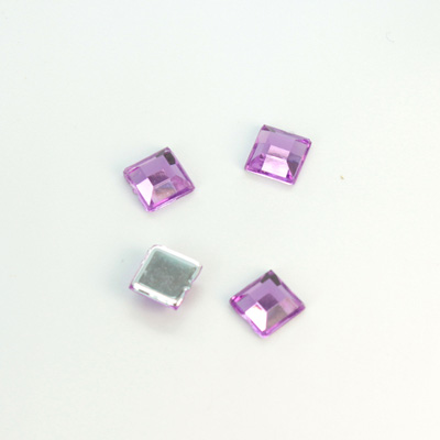 Plastic Flat Back Foiled Rose Cut Rhinestone - Square 06x6MM LT AMETHYST