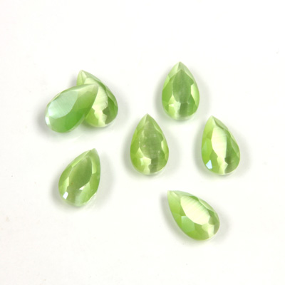 Fiber-Optic Flat Back Stone with Faceted Top and Table - Pear 10x6MM CAT'S EYE LT GREEN