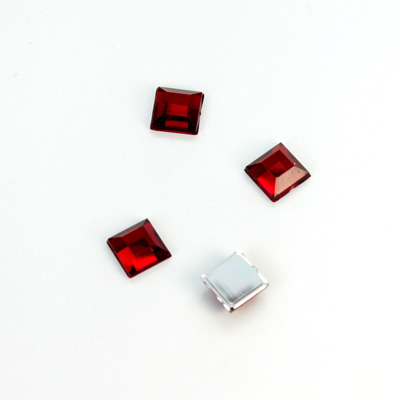 Plastic Flat Back Foiled Rose Cut Rhinestone - Square 06x6MM RUBY