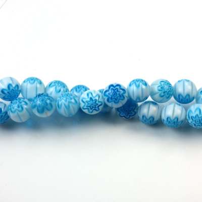 Glass Millefiori Bead - Round 06MM WHITE AQUA (25)