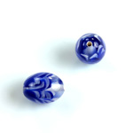 Glass Lampwork Bead - Oval Smooth 14x10MM PATTERN BLUE CRYSTAL
