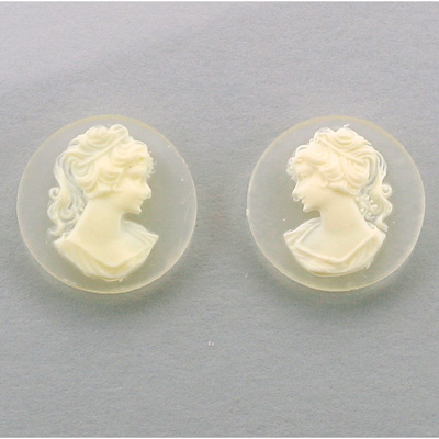 Plastic Cameo - Woman with Ponytail Round 18MM IVORY ON MATTE Crystal