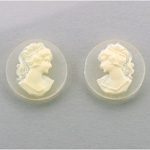 Plastic Cameo - Woman with Ponytail Round 18MM IVORY ON MATTE Crystal
