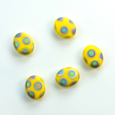 Glass Low Dome Buff Top Cabochon - Peacock Oval 10x8MM MATTE YELLOW