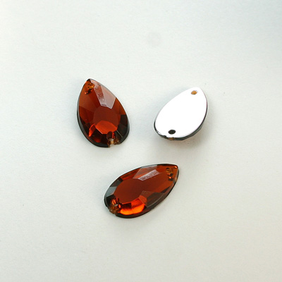 Plastic Flat Back 2-Hole Foiled Sew-On Stone - Pear 16x9MM SMOKE TOPAZ