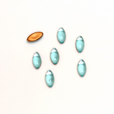 Glass Medium Dome Foiled Cabochon - Navette 08x4MM AQUA