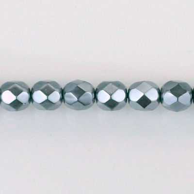 Czech Glass Pearl Faceted Fire Polish Bead - Round 06MM DARK GREY 70445