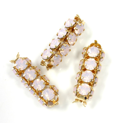 Preciosa Rhinestone Rondelle Crystal Tubes 20x7MM OPAL ROSE/GOLD