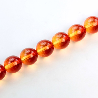 Czech Pressed Glass Bead - Smooth 2-Tone Round 10MM COATED ORANGE-YELLOW 64815