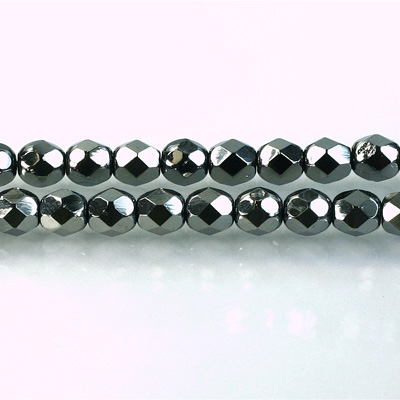 Czech Glass Fire Polish Bead - Round 06MM Full Coated HEMATITE