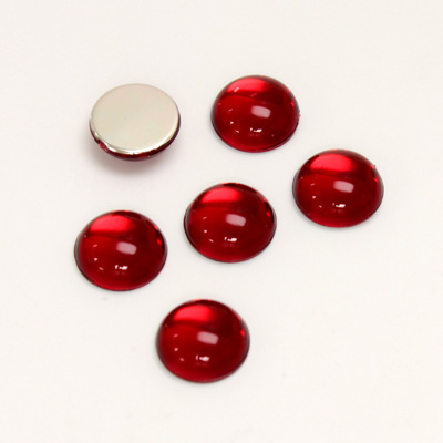 Plastic Flat Back Foiled Cabochon - Round 09MM RUBY