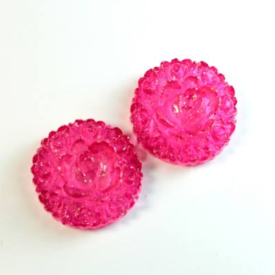 Plastic No-Hole Flower - Cluster 21MM DYED GLITTER HOT PINK