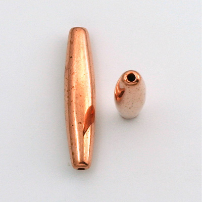 Metalized Plastic Smooth Bead - Long Oval 31x10MM COPPER