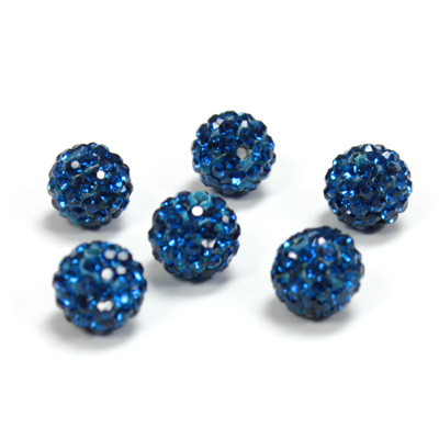 Rhinestone Bead Pave with 1.5MM Hole Metal Base Round 08MM CAPRI BLUE