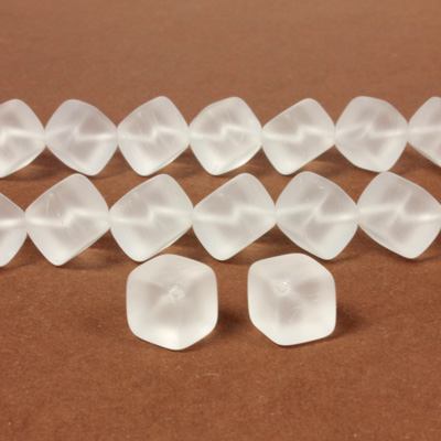 Czech Pressed Glass Bead - Cube with Diagonal Hole 12MM MATTE CRYSTAL