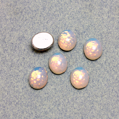Glass Medium Dome Foiled Cabochon - Oval 10x8MM WHITE PINFIRE OPAL