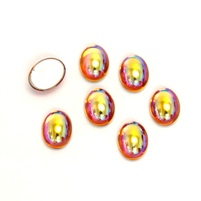 Glass Medium Dome Foiled Cabochon - Coated Oval 08x6MM TOPAZ AB