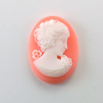 Plastic Cameo - Woman with Bow Oval 30x22MM WHITE ON ANGELSKIN