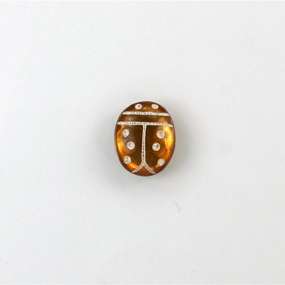 Glass Flat Back Lady Bug Stone with White Engraving - Oval 10x8MM TOPAZ
