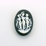 Plastic Cameo - 3 Muses Oval 25x18MM WHITE ON BLACK
