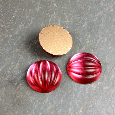 Glass Cabochon Ribbed Foiled - Round 15MM MATTE ROSE