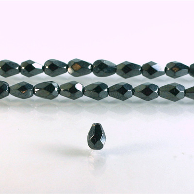 Czech Glass Fire Polish Bead - Pear 07x5MM Full Coated HEMATITE