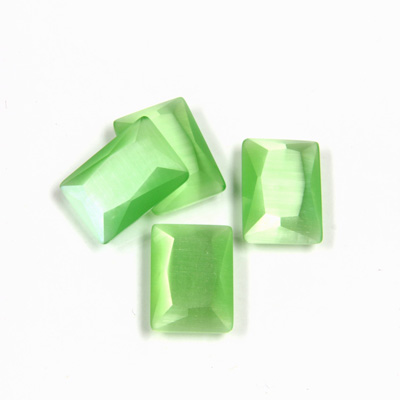Fiber-Optic Flat Back Stone with Faceted Top and Table - Cushion 14x10MM CAT'S EYE LT GREEN