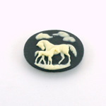 Plastic Cameo - Horses Oval 25x18MM IVORY ON BLACK