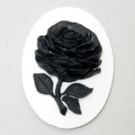 Plastic Cameo - Rose Flower Oval 40x30MM BLACK ON WHITE