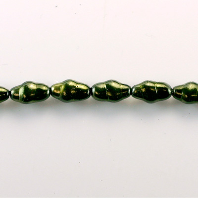 Czech Glass Pearl Bead - Baroque Oblong 13x7 HUNTER GREEN 70958