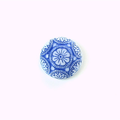 Glass Flat Back Mosaic Top Stone Round 14MM BLUE on WHITE