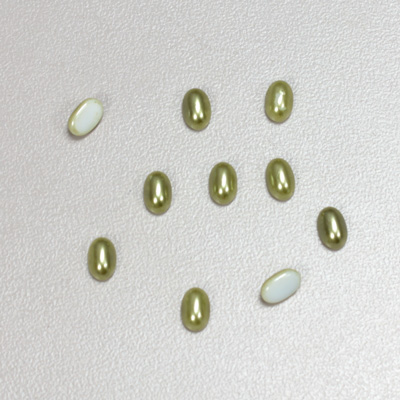 Glass Medium Dome Cabochon Pearl Spray Finish - Oval 06x4MM DARK OLIVE