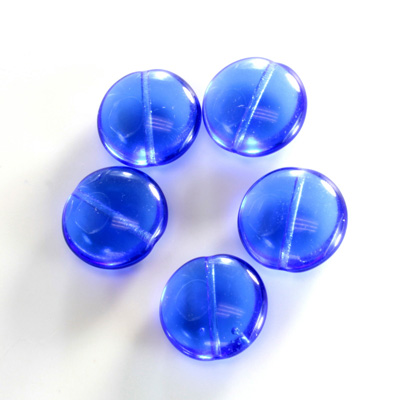 Czech Pressed Glass Bead - Lentil Round 15MM SAPPHIRE