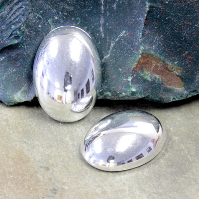 Plastic Flat Back Metalized Cabochon - Oval 25x18MM SILVER