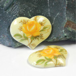 Japanese Glass Decal Porcelain Painting - Rose Heart 26x22MM YELLOW ON CHALKWHITE