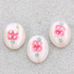 Glass Medium Dome Lampwork Cabochon - Oval 18x13MM PINK ON WHITE (04863)