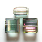 Chinese Cut Crystal Bead Stairway Facet - Square 09x9MM GREEN MULTI TRANSFER COAT
