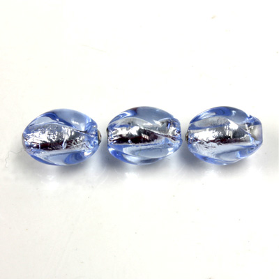 Czech Glass Lampwork Bead - Oval Twist 12x8MM LT SAPPHIRE SILVER LINE 3003