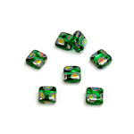 Czech Pressed Glass Bead - Smooth Flat Square 06x6MM PEACOCK EMERALD