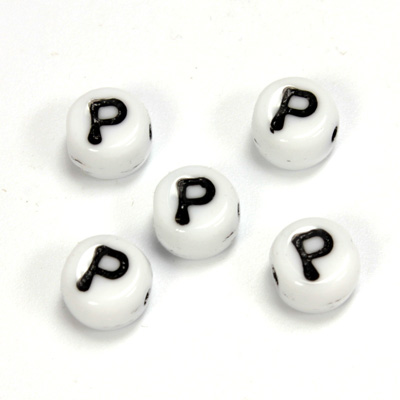 Czech Pressed Glass Engraved Bead - Alphabet 6MM BLACK ON WHITE