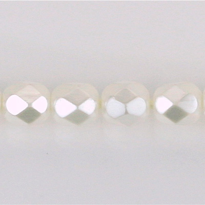 Czech Glass Pearl Faceted Fire Polish Bead - Round 08MM WHITE 70400